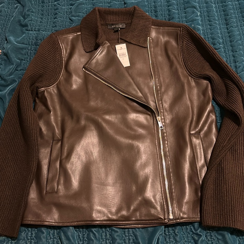 NWT Faux Leather Moto Sweater Jacket